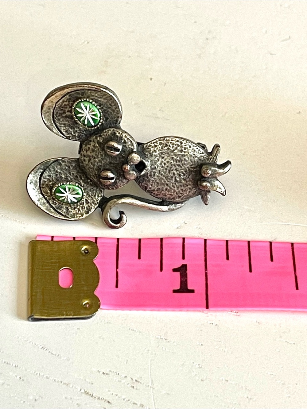 Vintage 1970s Torino-Style Pewter Mouse Brooch Pin Earring Holder Whimsical EUC - Picture 9 of 10